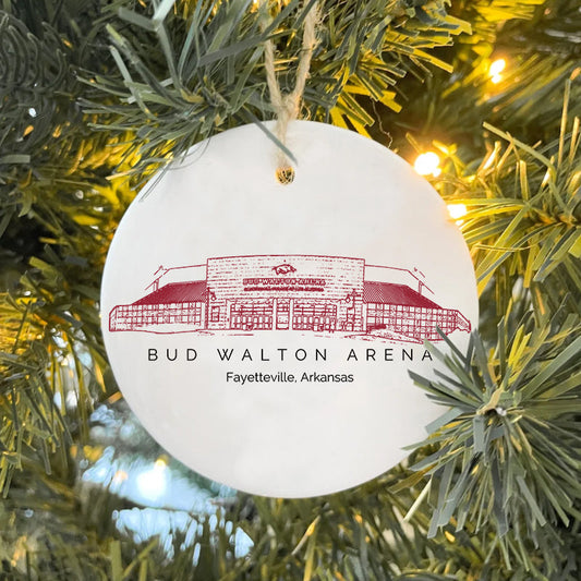 Bud Walton Arena - Arkansas Razorbacks football,College Football Ceramic Christmas Ornament