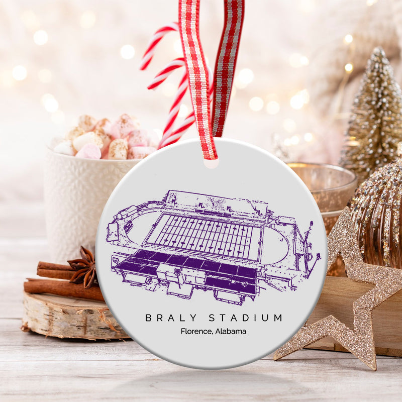 Braly Stadium - North Alabama Lions football,College Football Ceramic Christmas Ornament