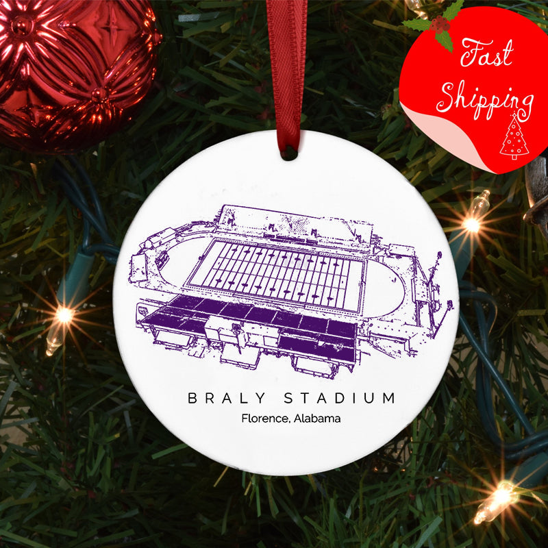 Braly Stadium - North Alabama Lions football,College Football Ceramic Christmas Ornament