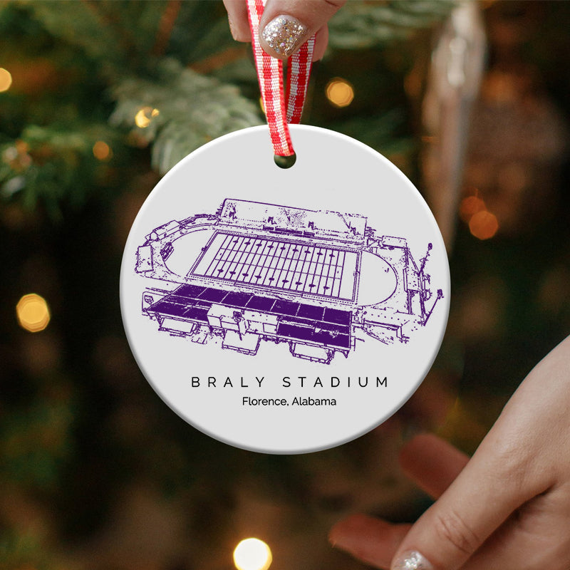 Braly Stadium - North Alabama Lions football,College Football Ceramic Christmas Ornament