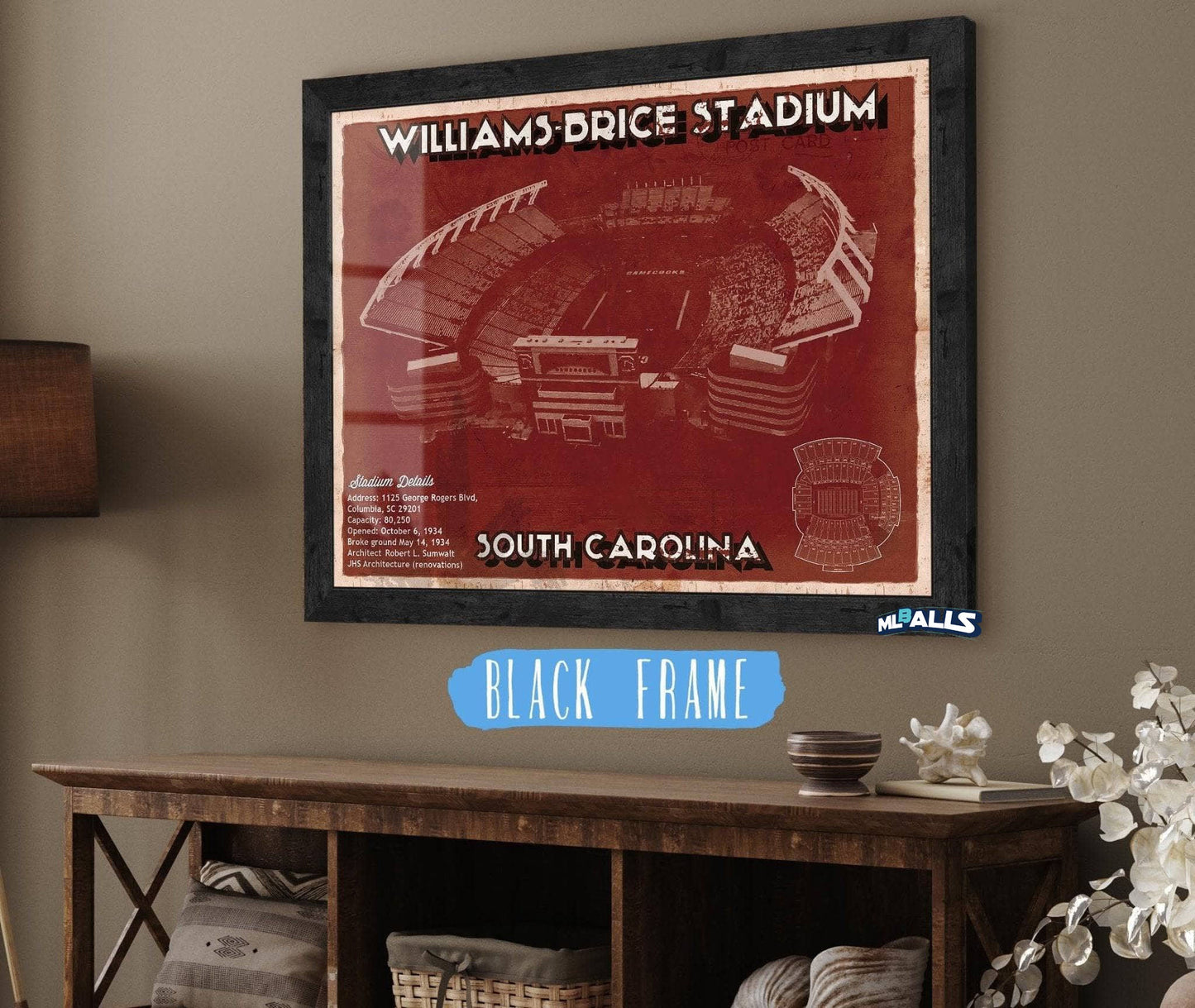 Williams-Brice Stadium Art - South Carolina Gamecocks Vintage Blueprint Art Chart