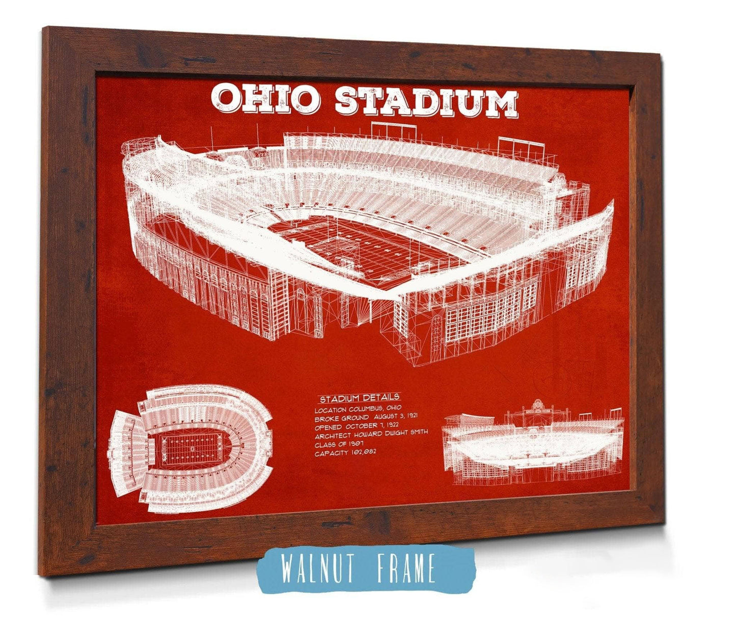 Ohio State Buckeyes Art - Ohio Stadium Vintage Stadium Blueprint Art Print