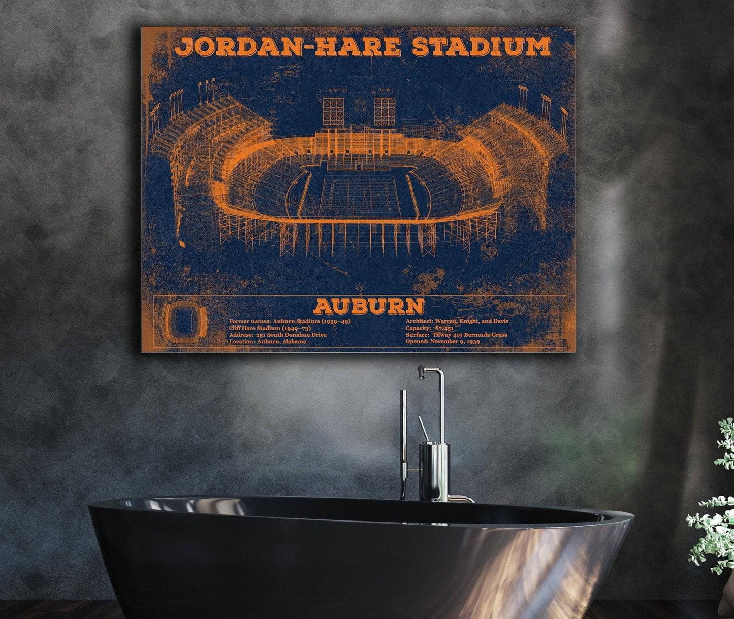 Auburn Tigers Jordan Hare Vintage Stadium Blueprint