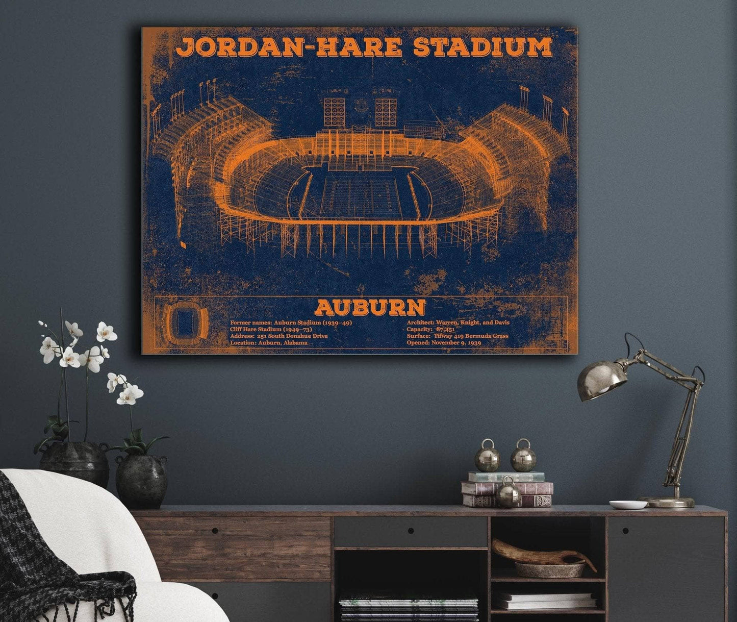 Auburn Tigers Jordan Hare Vintage Stadium Blueprint
