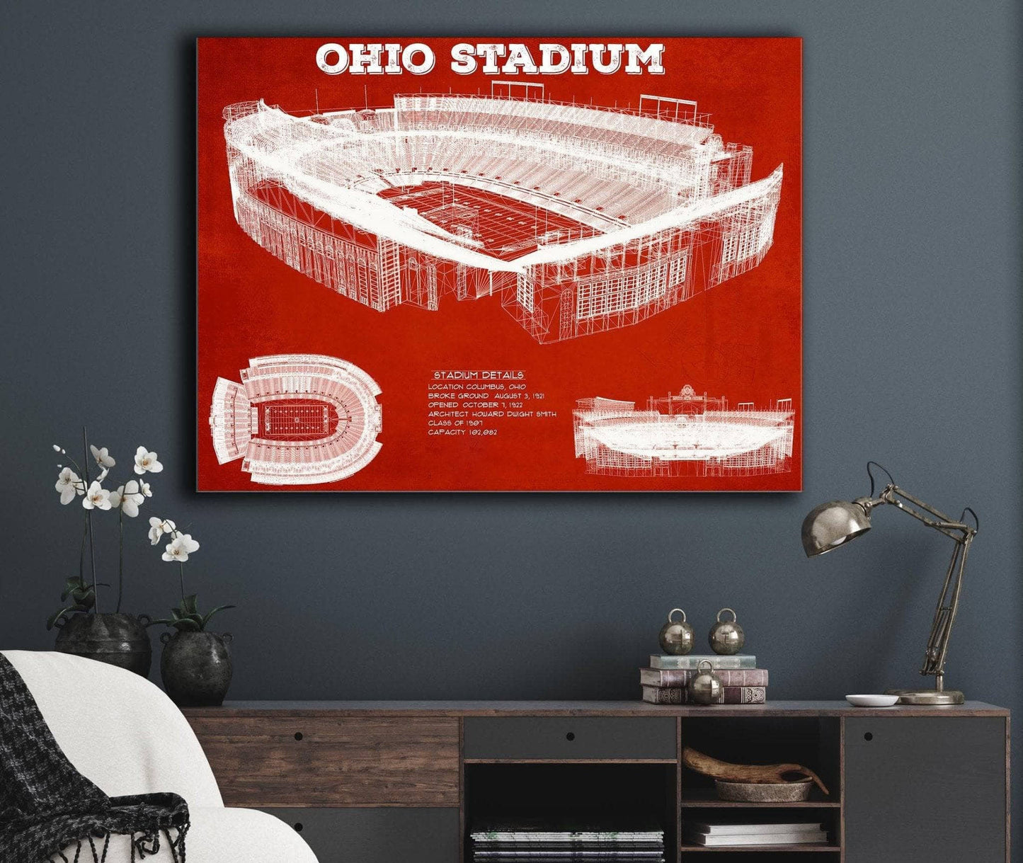 Ohio State Buckeyes Art - Ohio Stadium Vintage Stadium Blueprint Art Print
