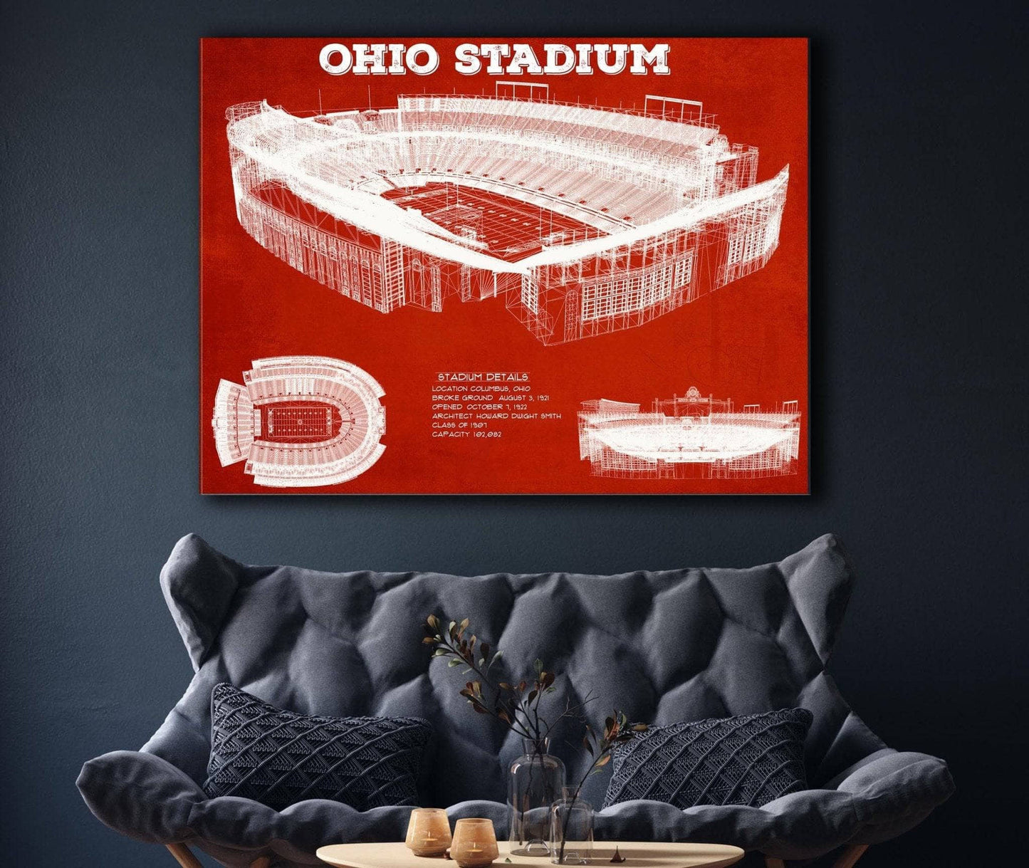 Ohio State Buckeyes Art - Ohio Stadium Vintage Stadium Blueprint Art Print