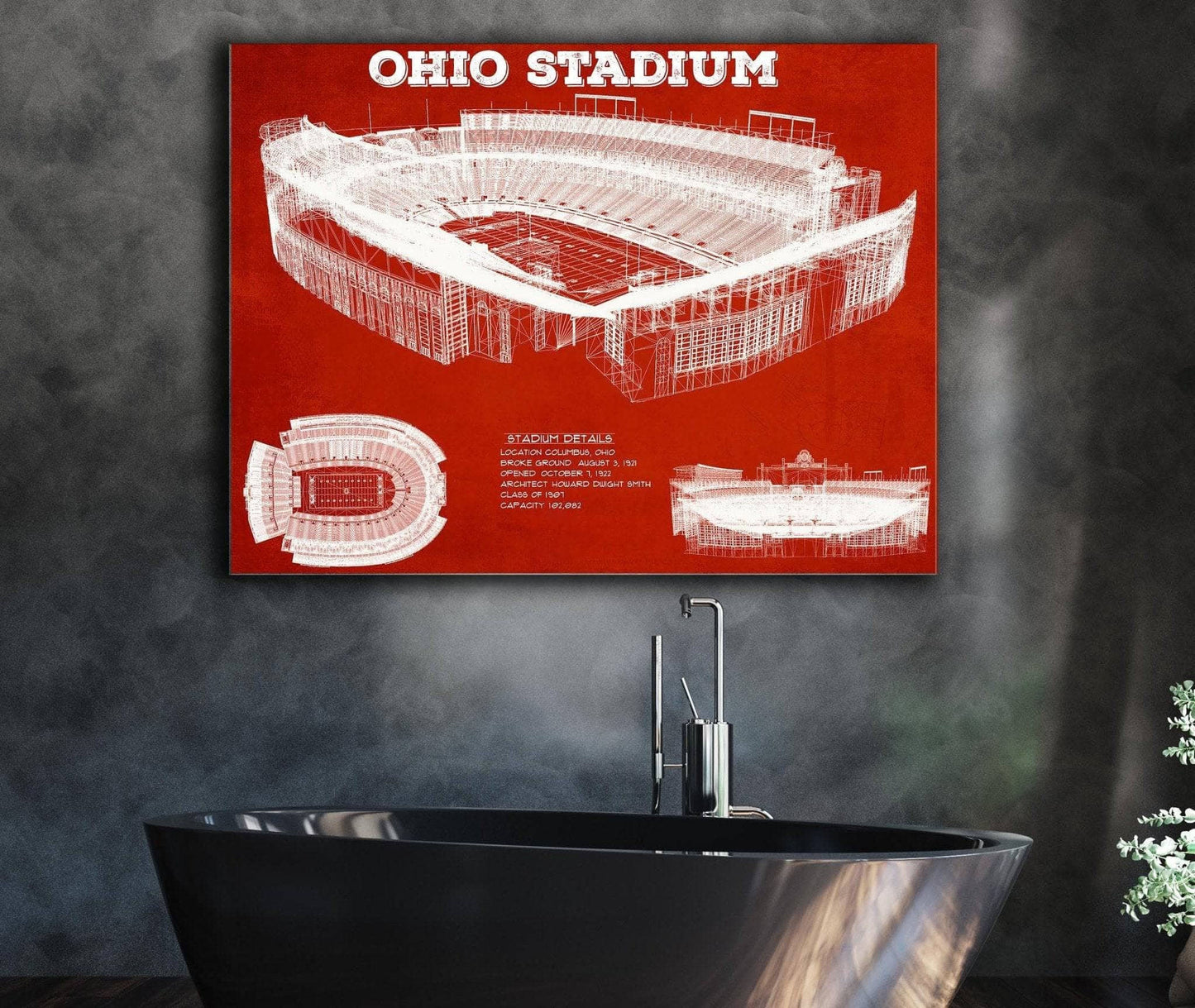 Ohio State Buckeyes Art - Ohio Stadium Vintage Stadium Blueprint Art Print
