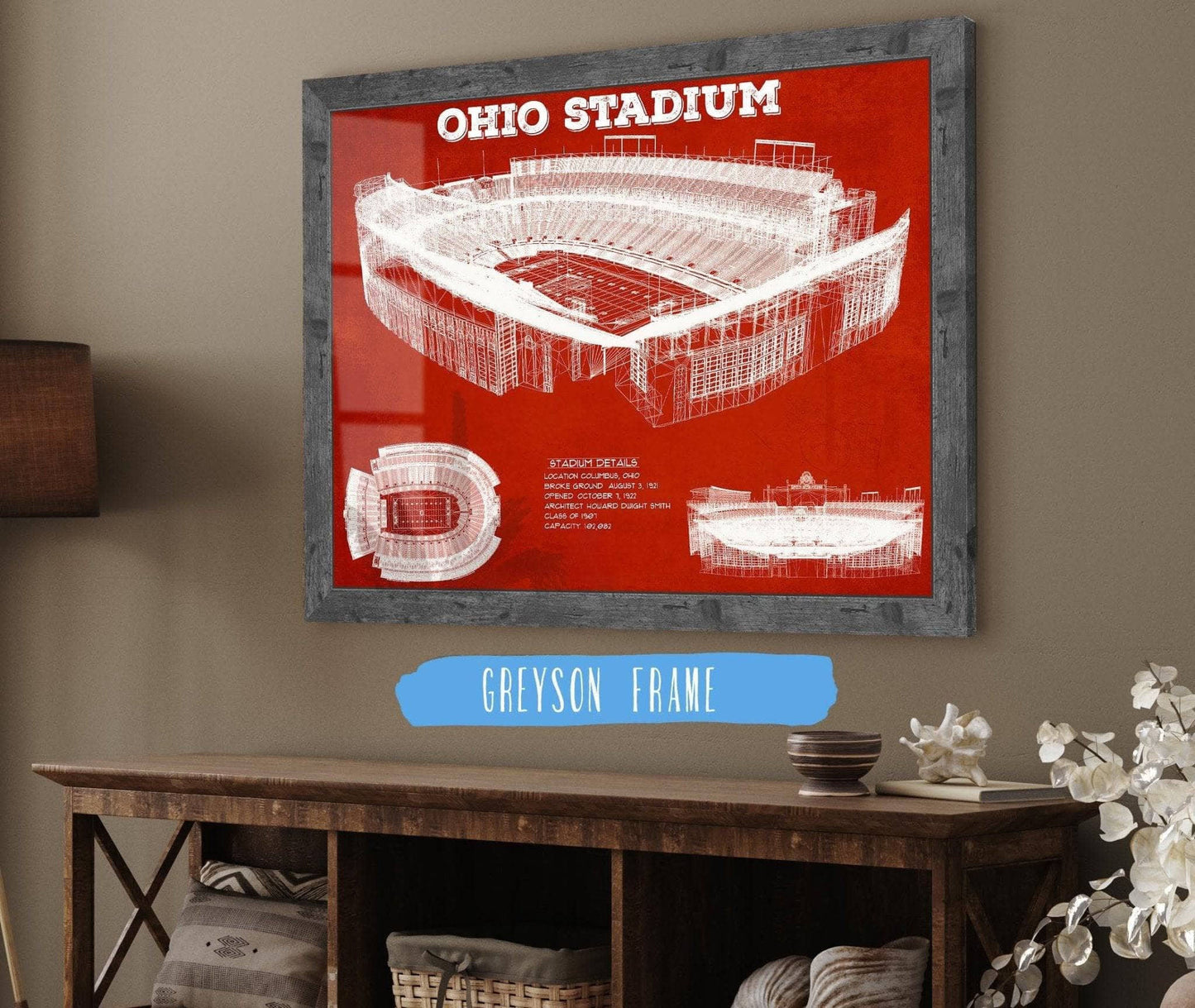 Ohio State Buckeyes Art - Ohio Stadium Vintage Stadium Blueprint Art Print