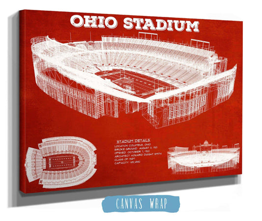 Ohio State Buckeyes Art - Ohio Stadium Vintage Stadium Blueprint Art Print