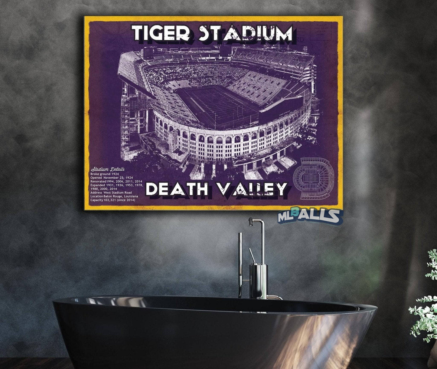 Tiger Stadium Art - LSU Tigers Vintage Stadium - Blueprint Art Print