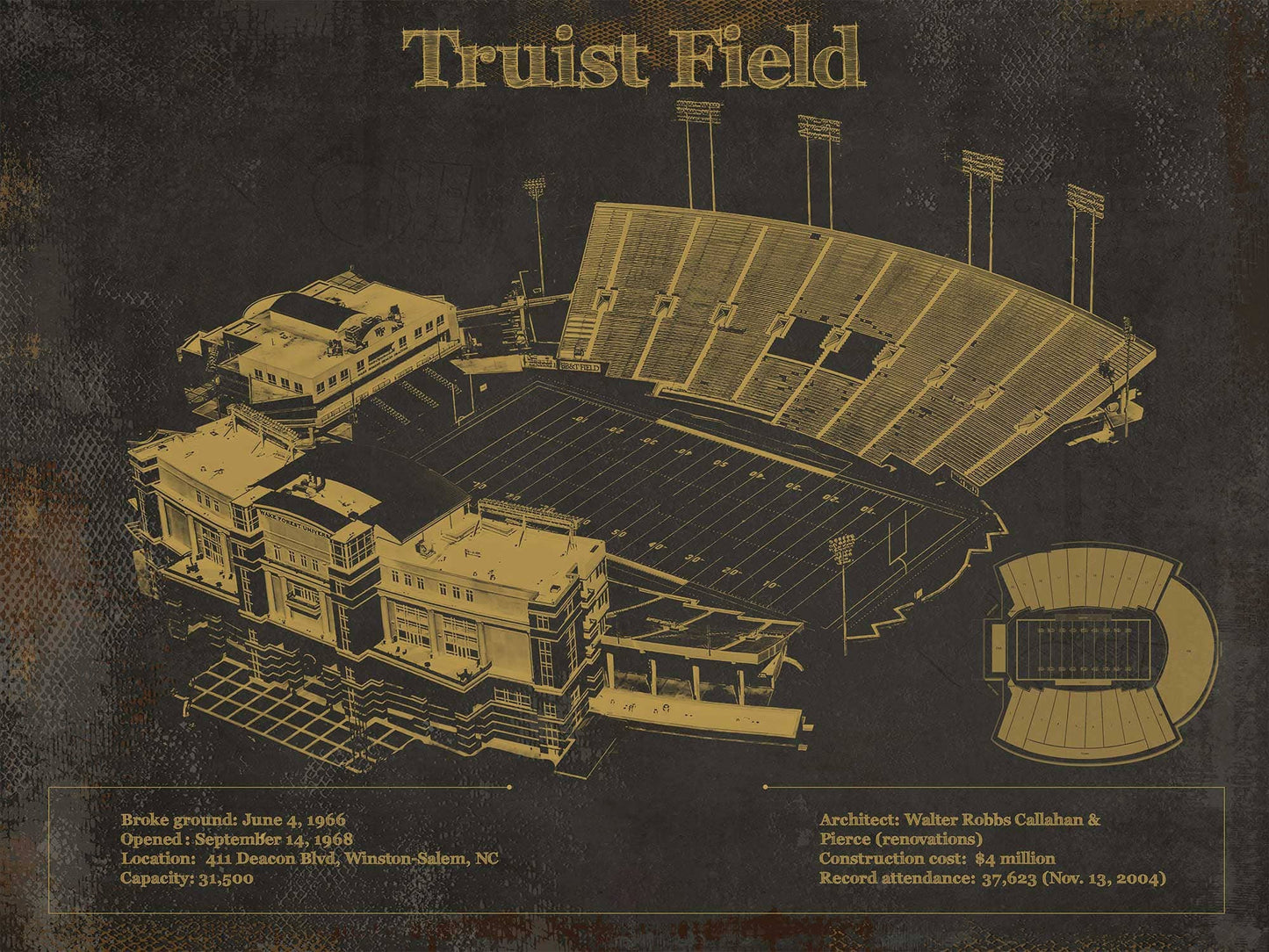Wake Forest Football Art - Truist Field Vintage Wall Art