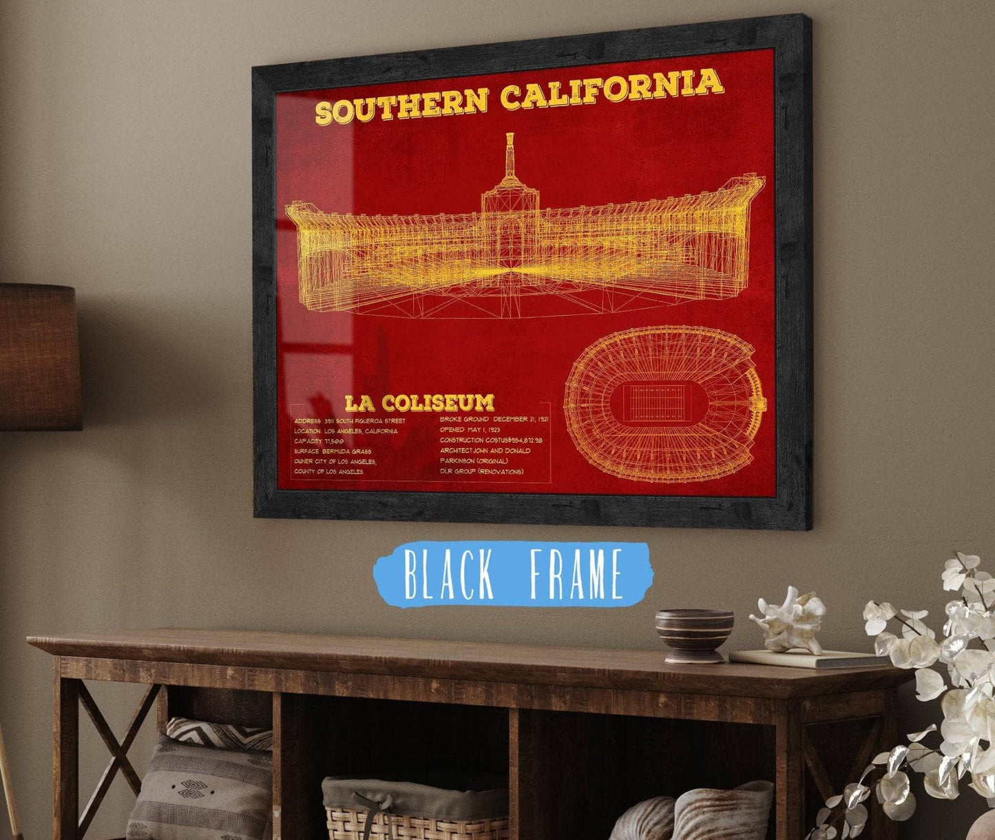 Vintage USC Trojans - LA Coliseum Blueprint Art Print