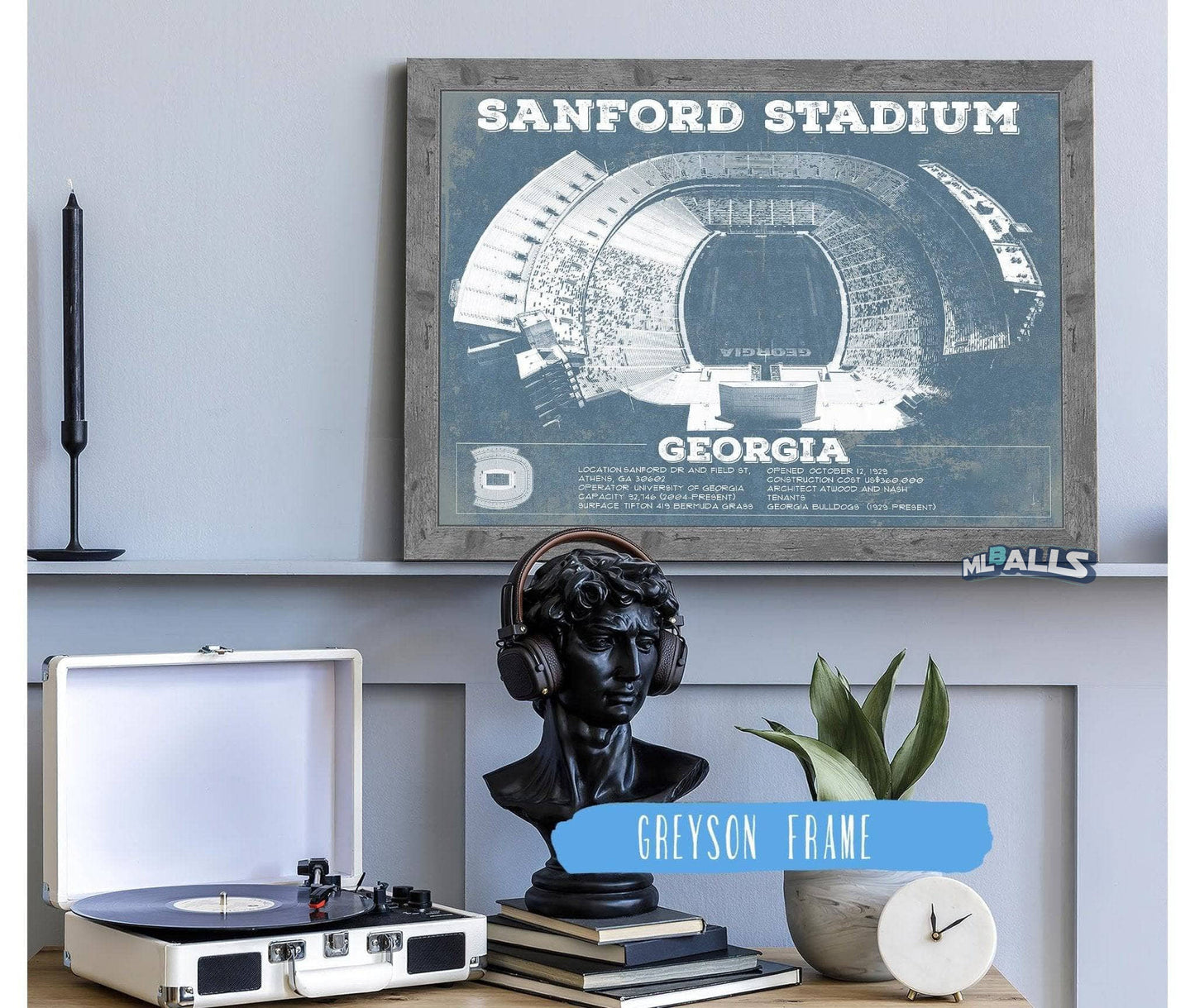 Georgia Bulldogs Football - Sanford Stadium Vintage Football Blueprint Art Print
