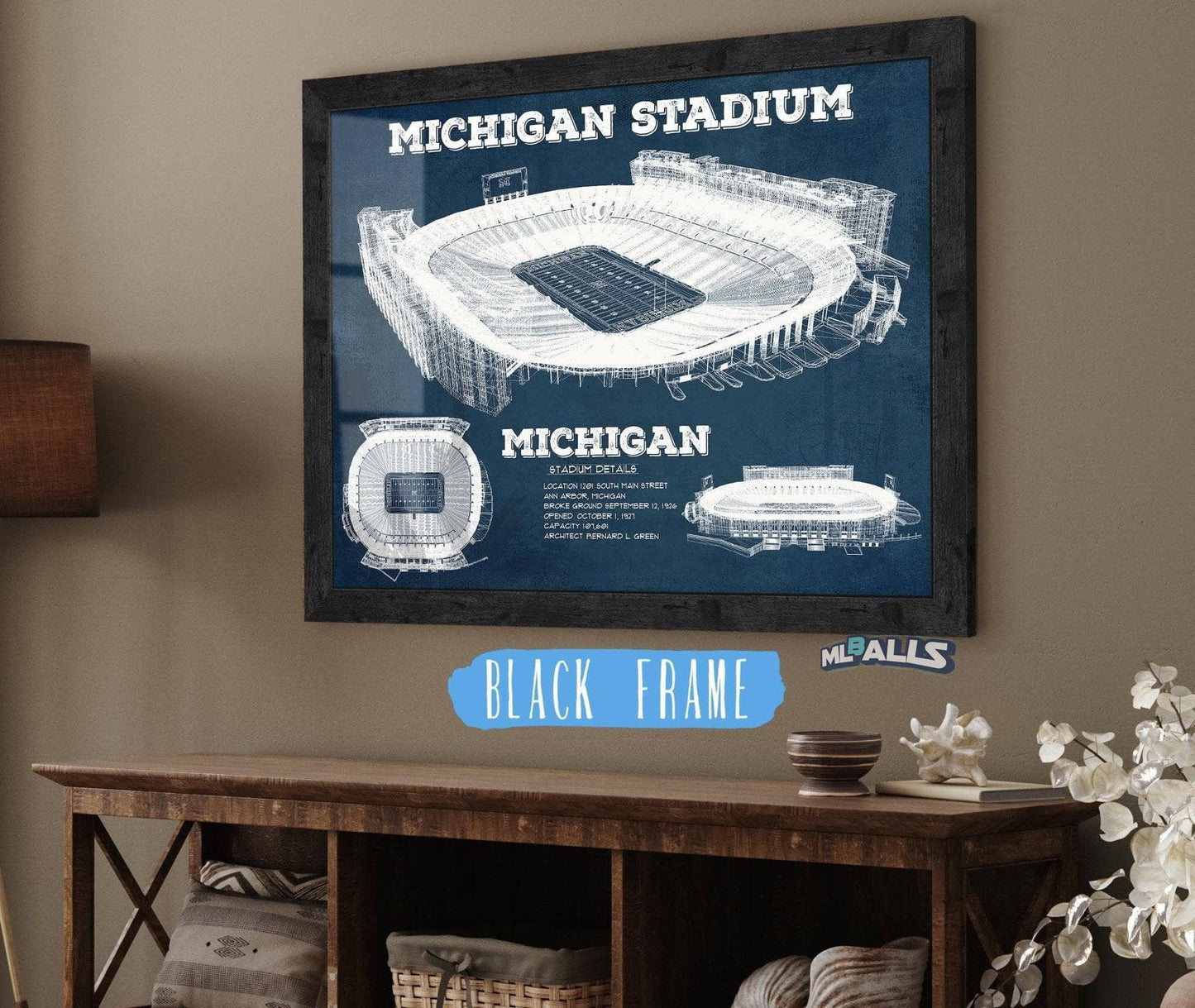 Michigan Wolverines Art - Michigan Stadium Vintage Stadium Blueprint Art Print