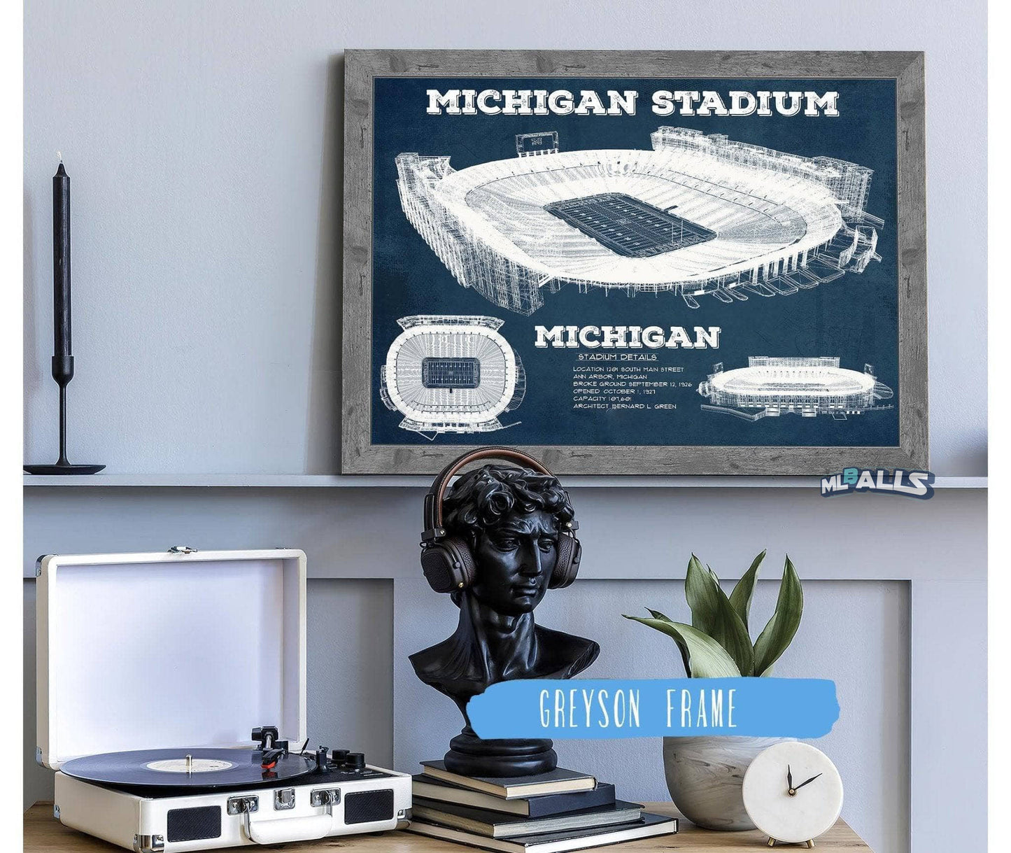 Michigan Wolverines Art - Michigan Stadium Vintage Stadium Blueprint Art Print