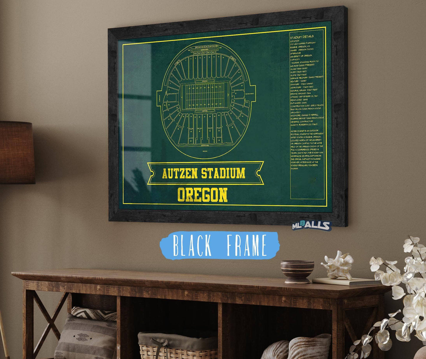 Autzen Stadium Blueprint Team Color Art Chart - Oregon Ducks Football Fan Print