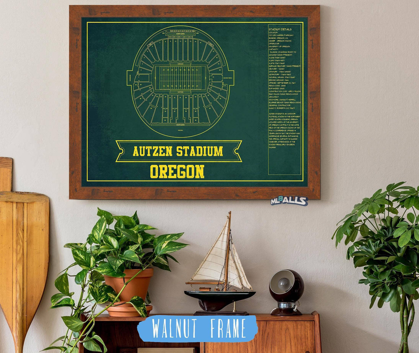 Autzen Stadium Blueprint Team Color Art Chart - Oregon Ducks Football Fan Print