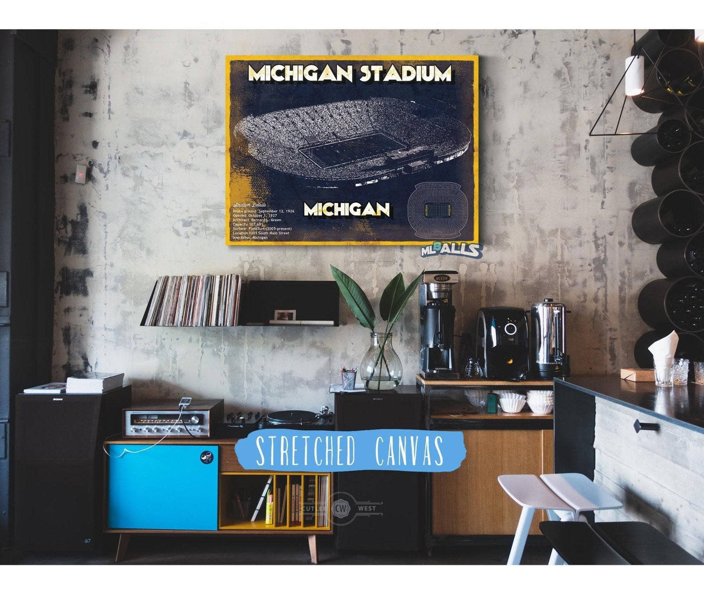 Michigan Wolverines Art - Michigan Stadium Vintage Stadium Blueprint Art Print