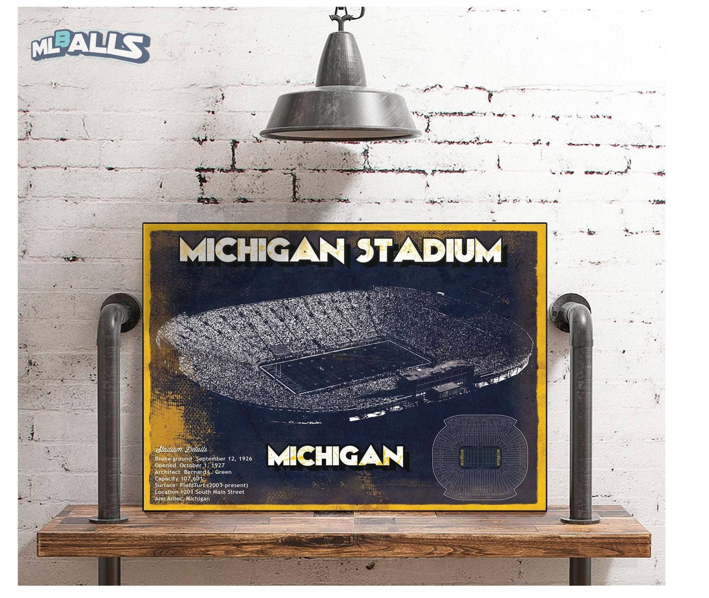 Michigan Wolverines Art - Michigan Stadium Vintage Stadium Blueprint Art Print
