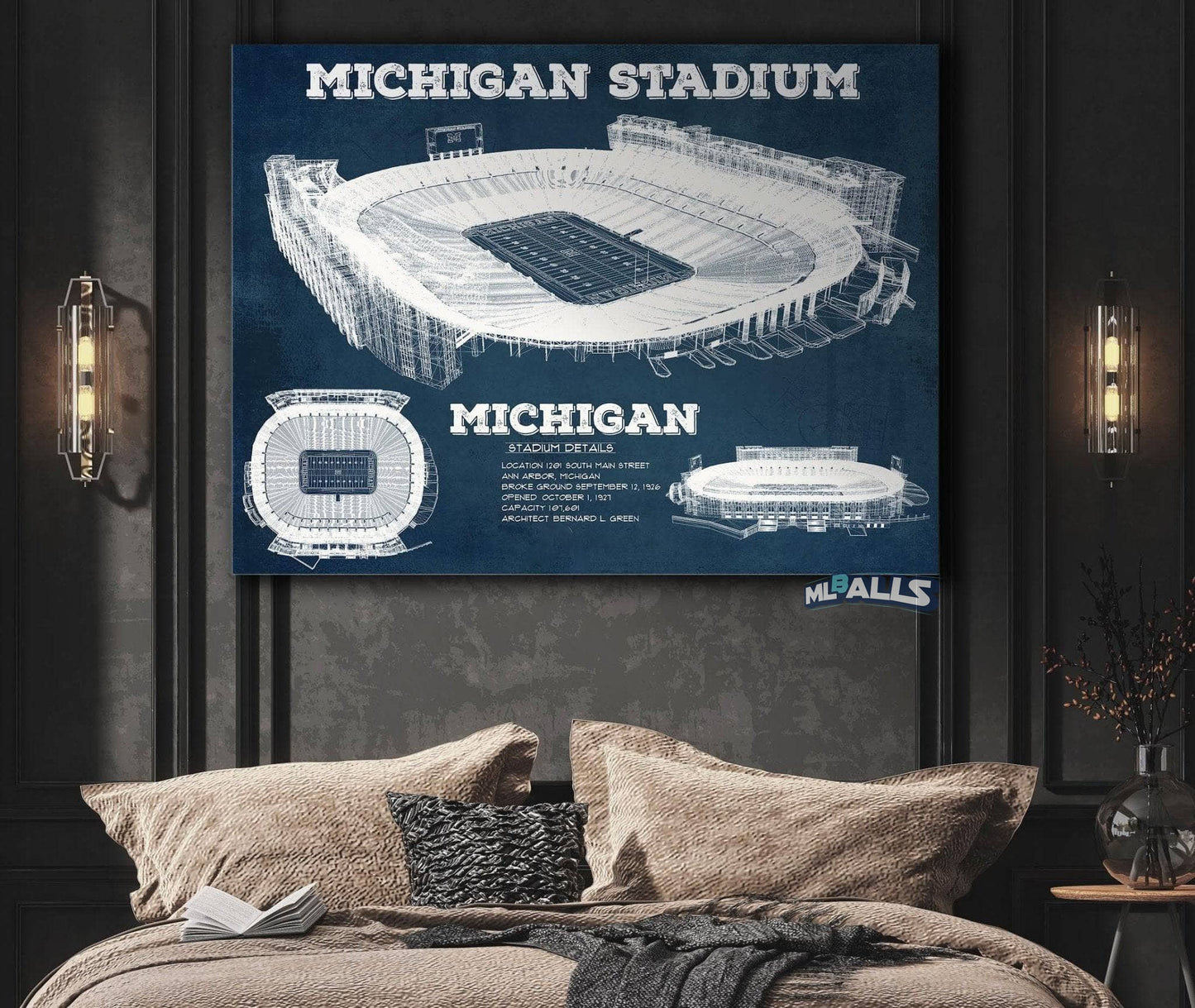 Michigan Wolverines Art - Michigan Stadium Vintage Stadium Blueprint Art Print