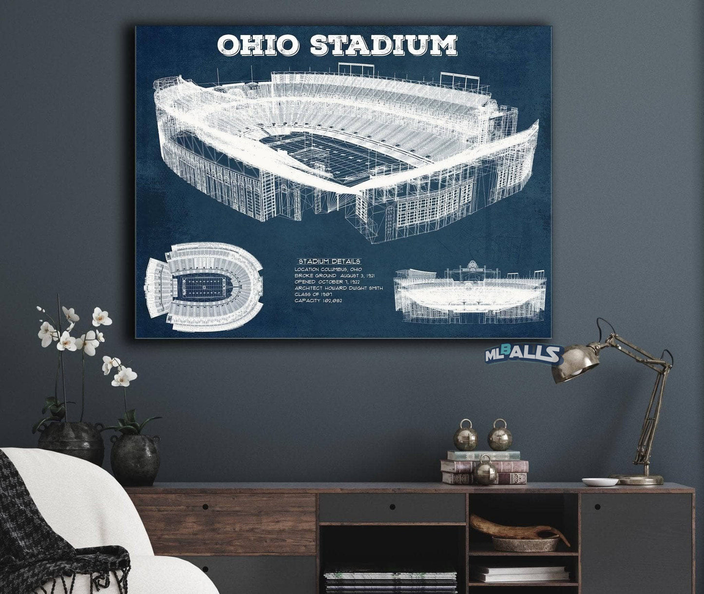 Ohio State Buckeyes Art - Ohio Stadium Vintage Stadium Blueprint Art Print