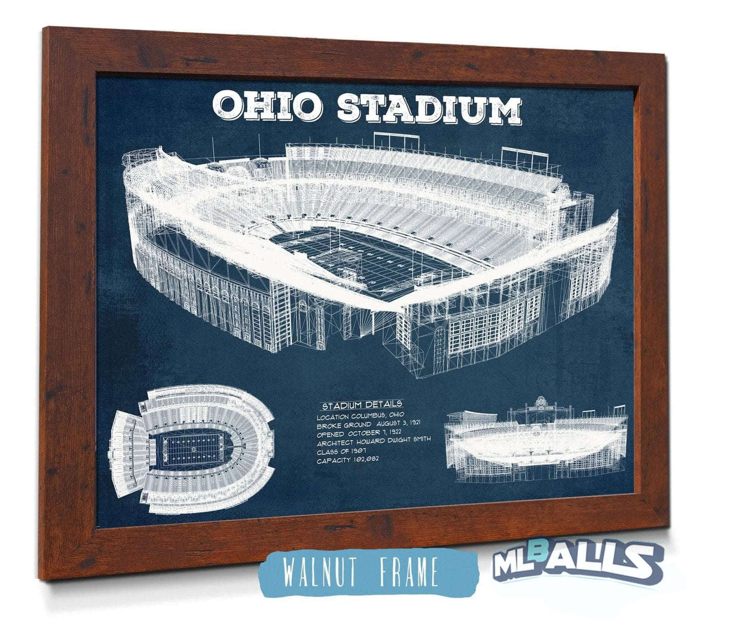 Ohio State Buckeyes Art - Ohio Stadium Vintage Stadium Blueprint Art Print