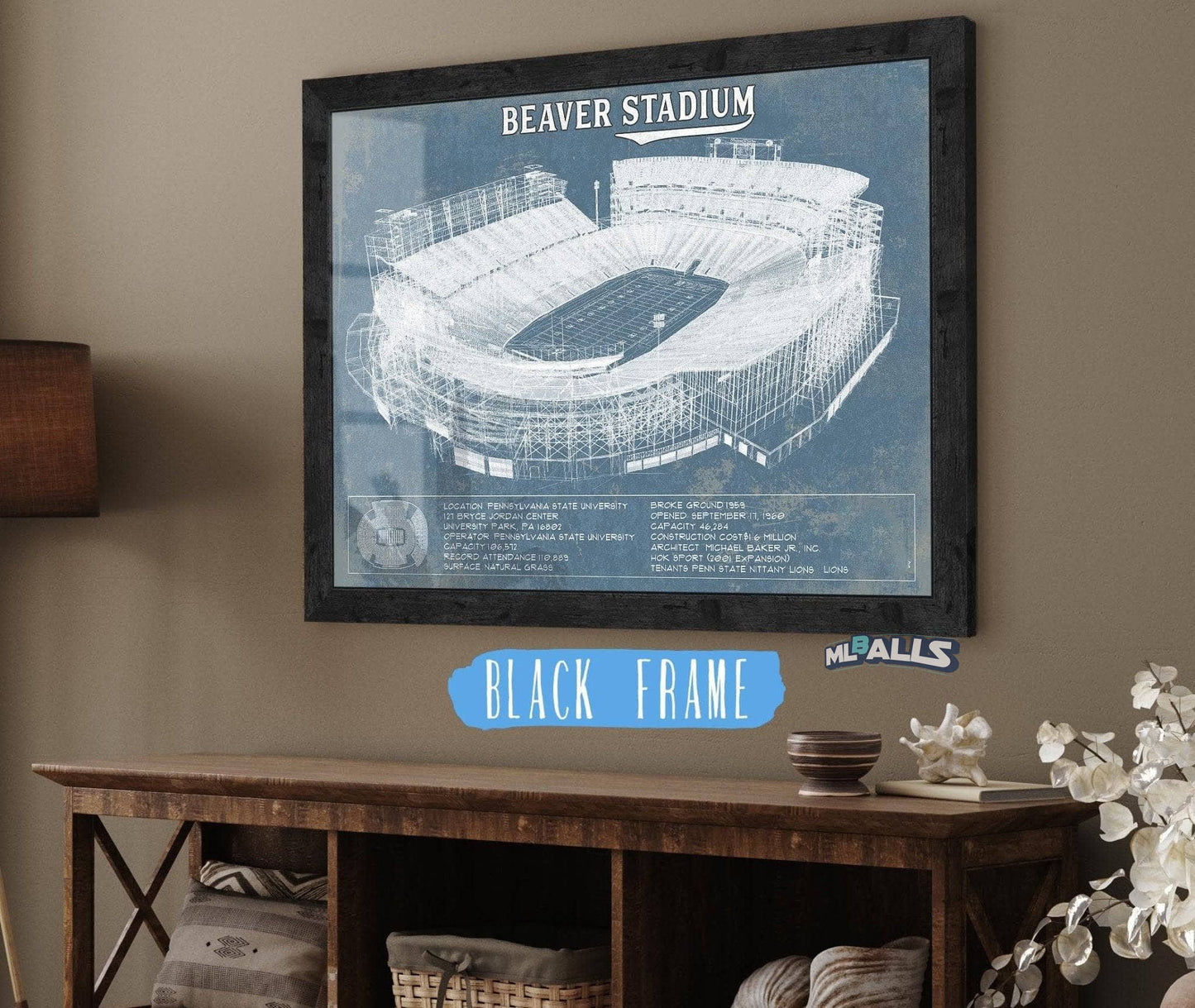 Penn State Nittany Lions - Beaver Stadium Vintage Blueprint Wall Art
