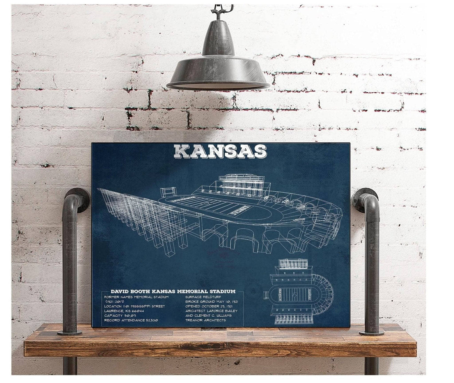 Vintage Kansas Jayhawks Art - Kansas Memorial Stadium Blueprint Football Print