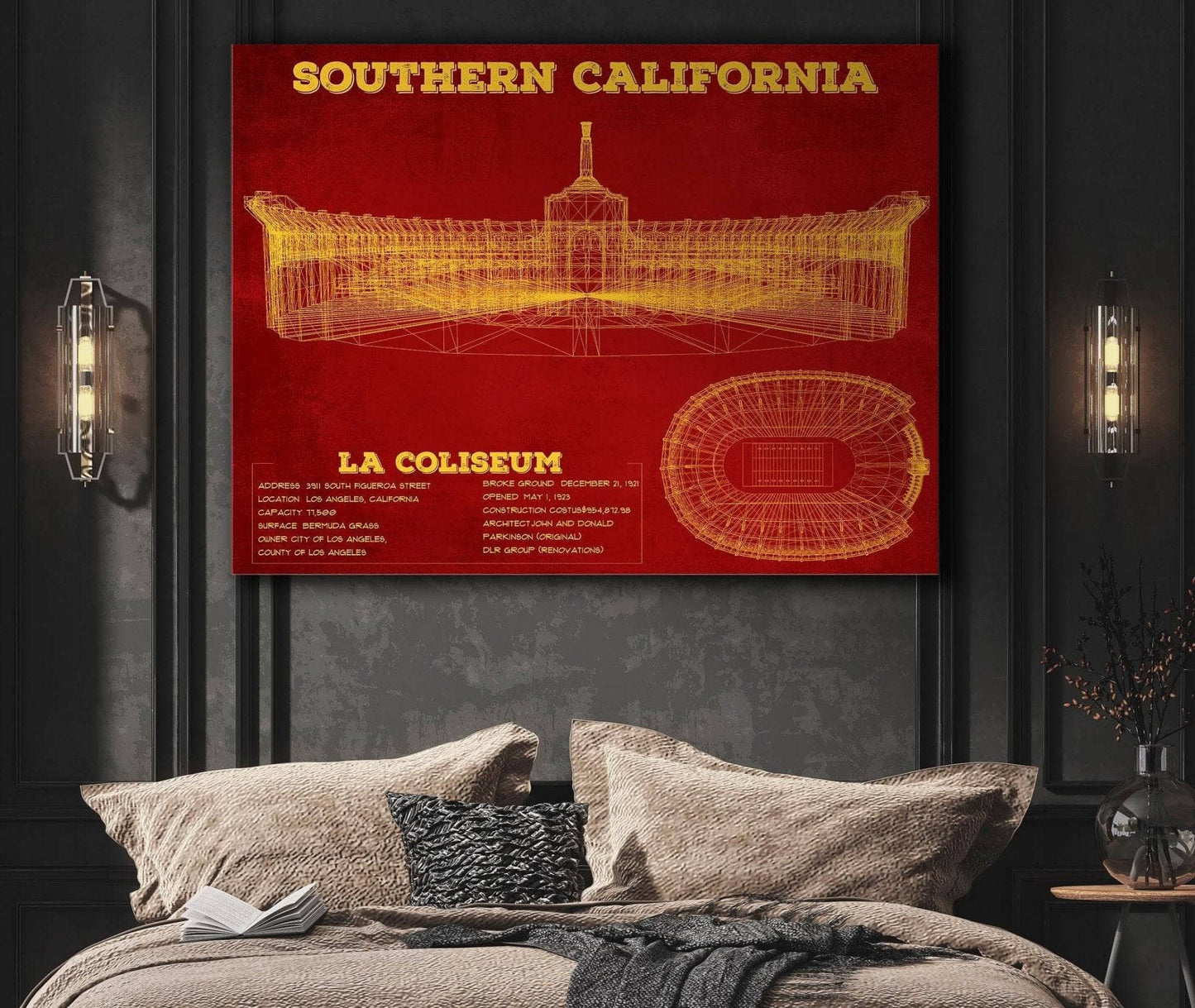 Vintage USC Trojans - LA Coliseum Blueprint Art Print