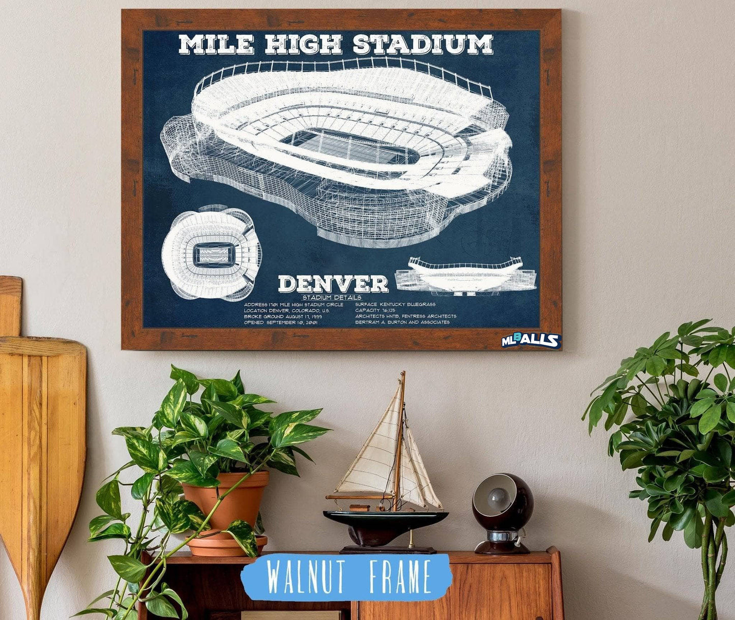 Vintage Denver Broncos Mile High Stadium Football Print