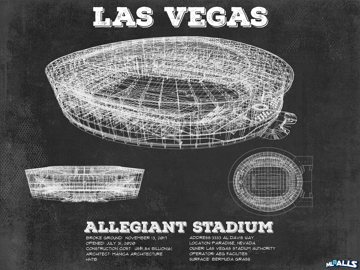 Las Vegas Raiders Allegiant Stadium Vintage Football Print