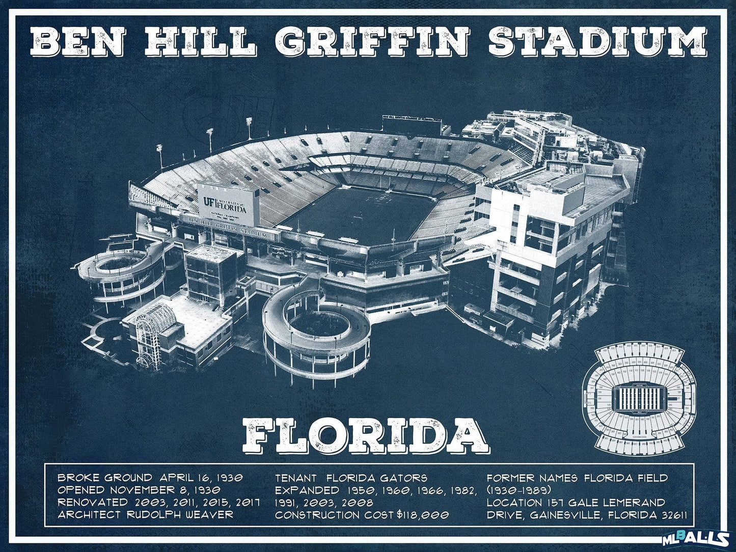Ben Hill Griffin Stadium Art - University of Florida Gators Vintage Stadium Art Print