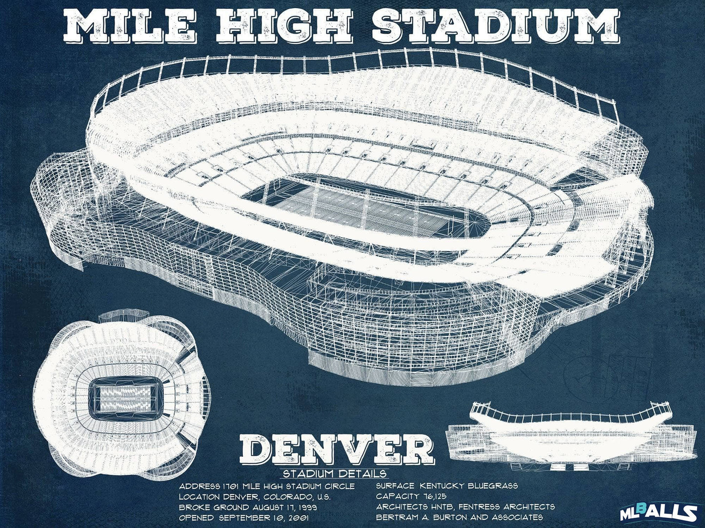Vintage Denver Broncos Mile High Stadium Football Print