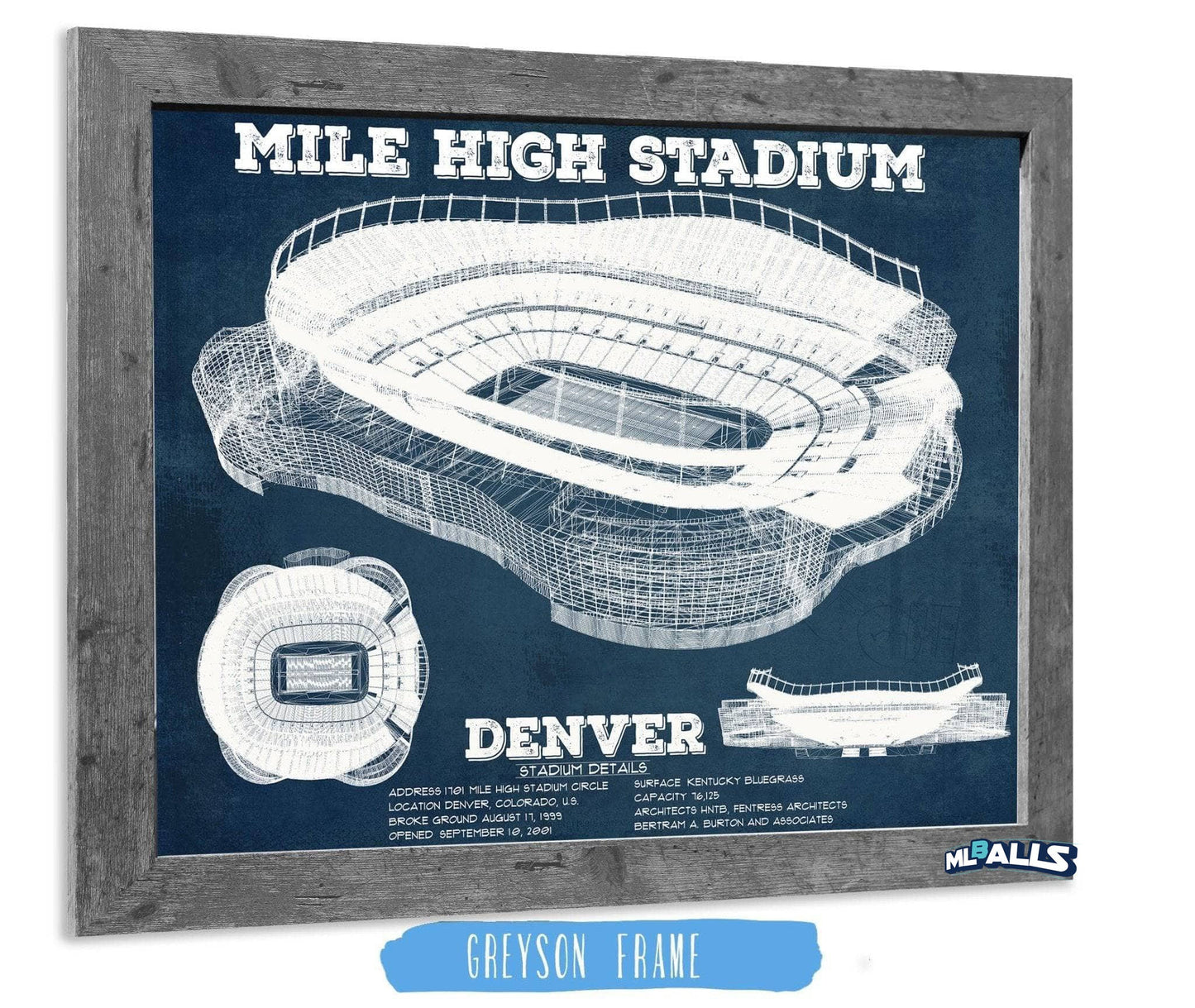 Vintage Denver Broncos Mile High Stadium Football Print