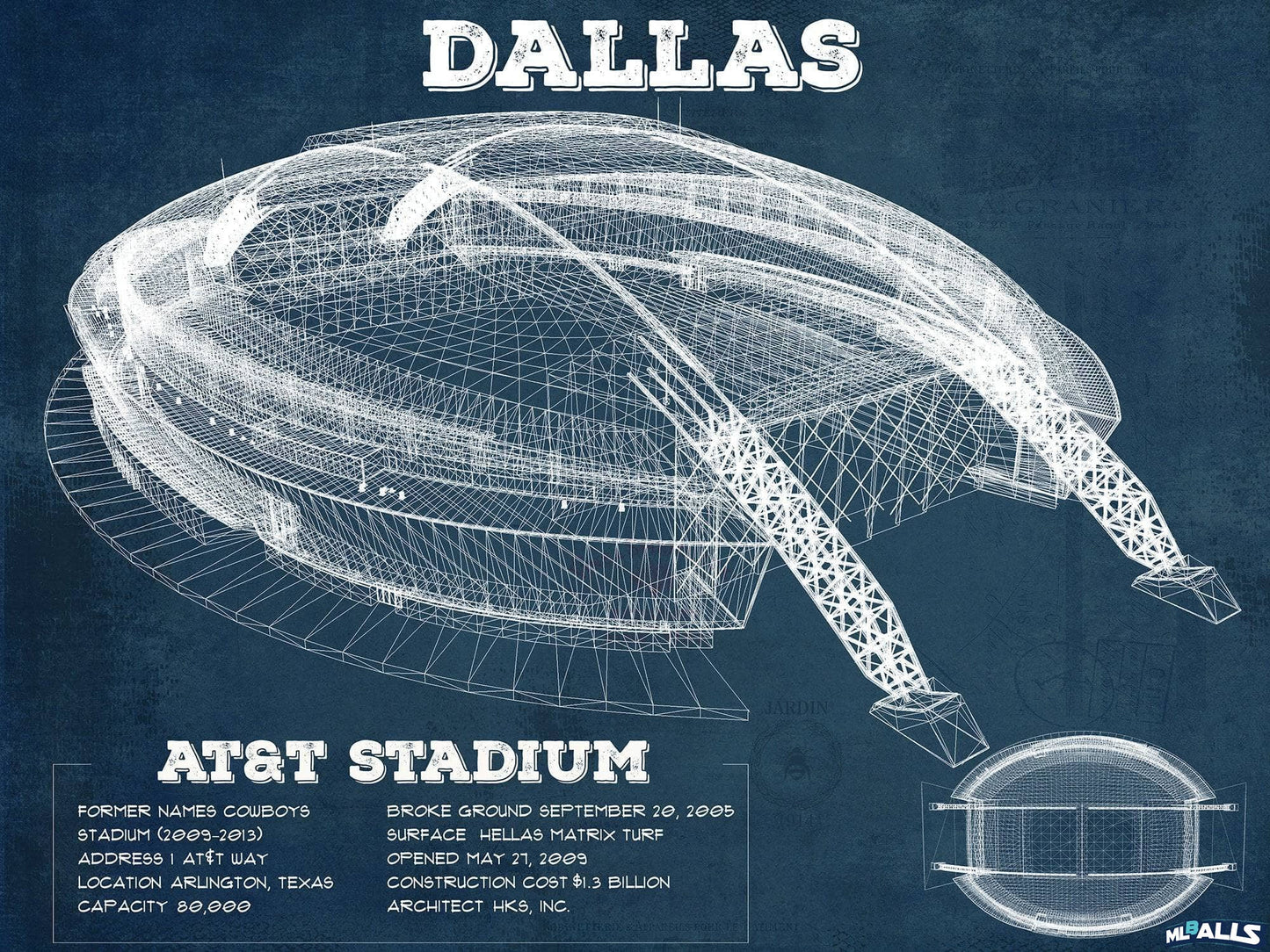Dallas Cowboys - AT&T Stadium - Vintage Football Print