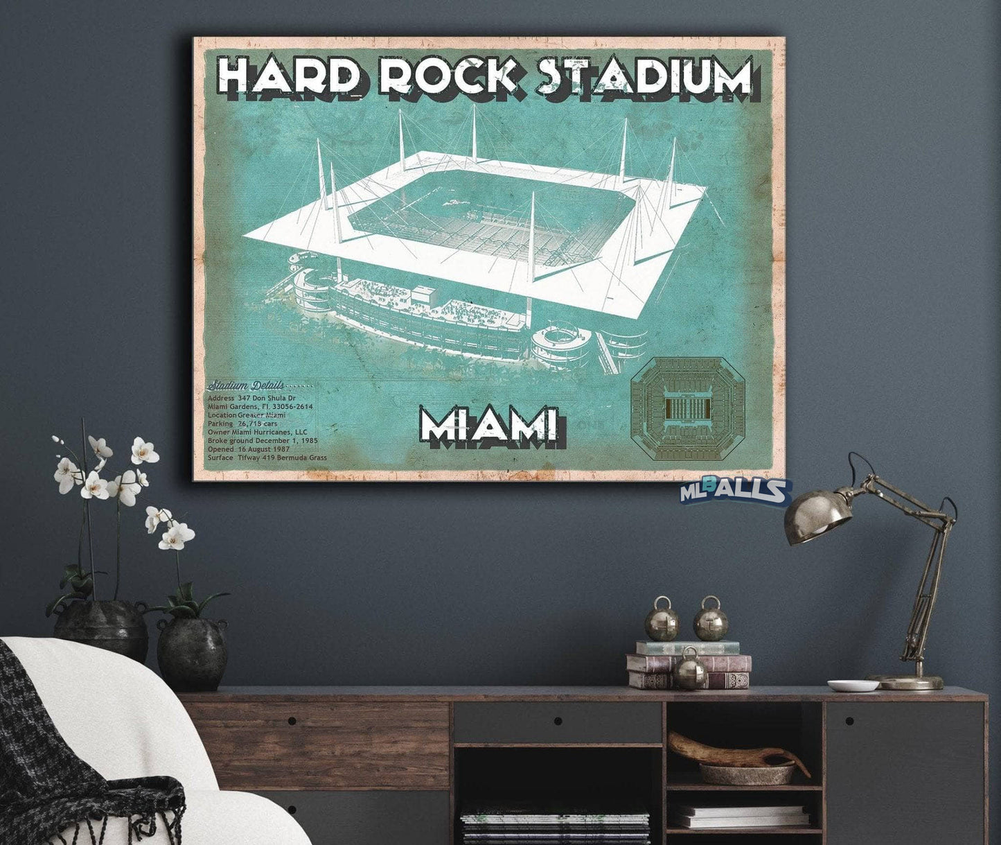 Miami Dolphins Hard Rock Stadium - Vintage Football Print