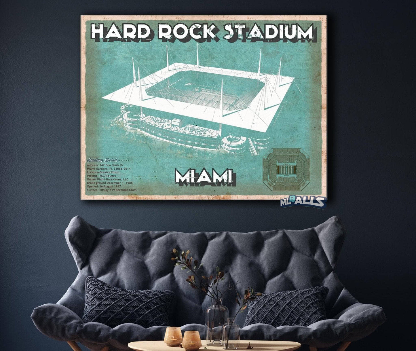 Miami Dolphins Hard Rock Stadium - Vintage Football Print