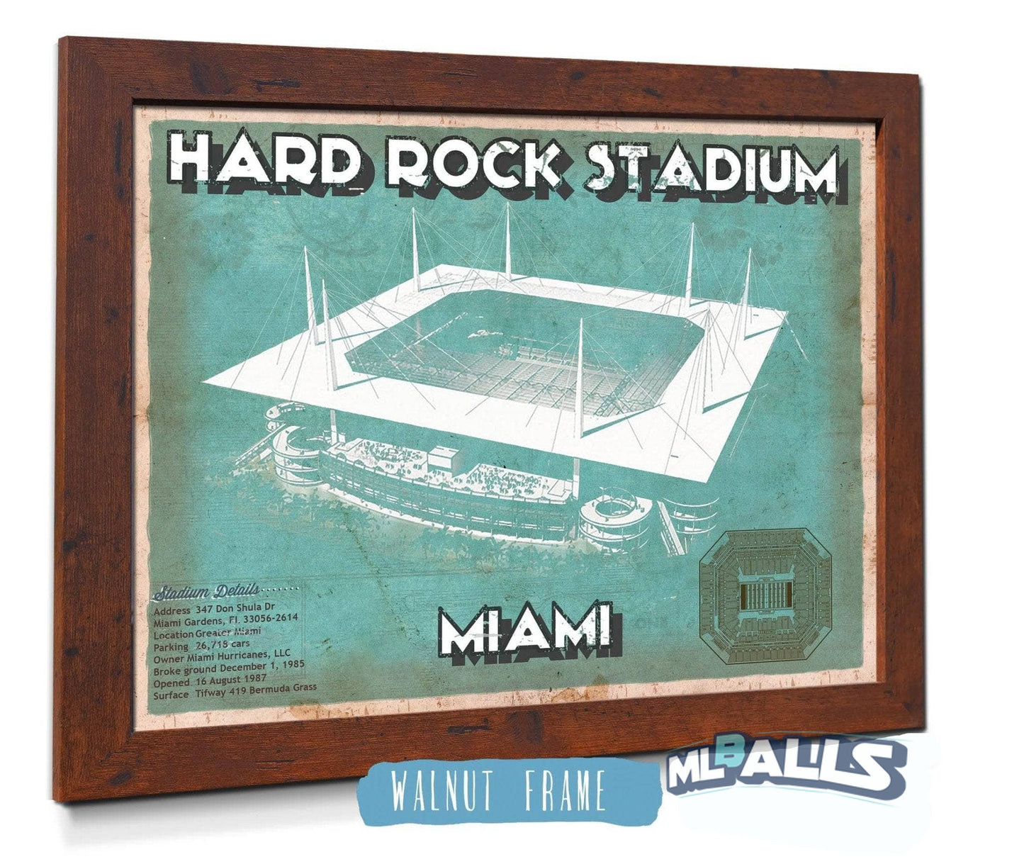 Miami Dolphins Hard Rock Stadium - Vintage Football Print