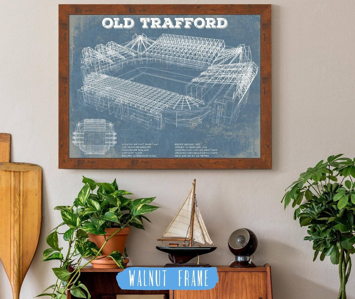 Manchester United F.C. - Old Trafford Stadium Blueprint Vintage Soccer Print