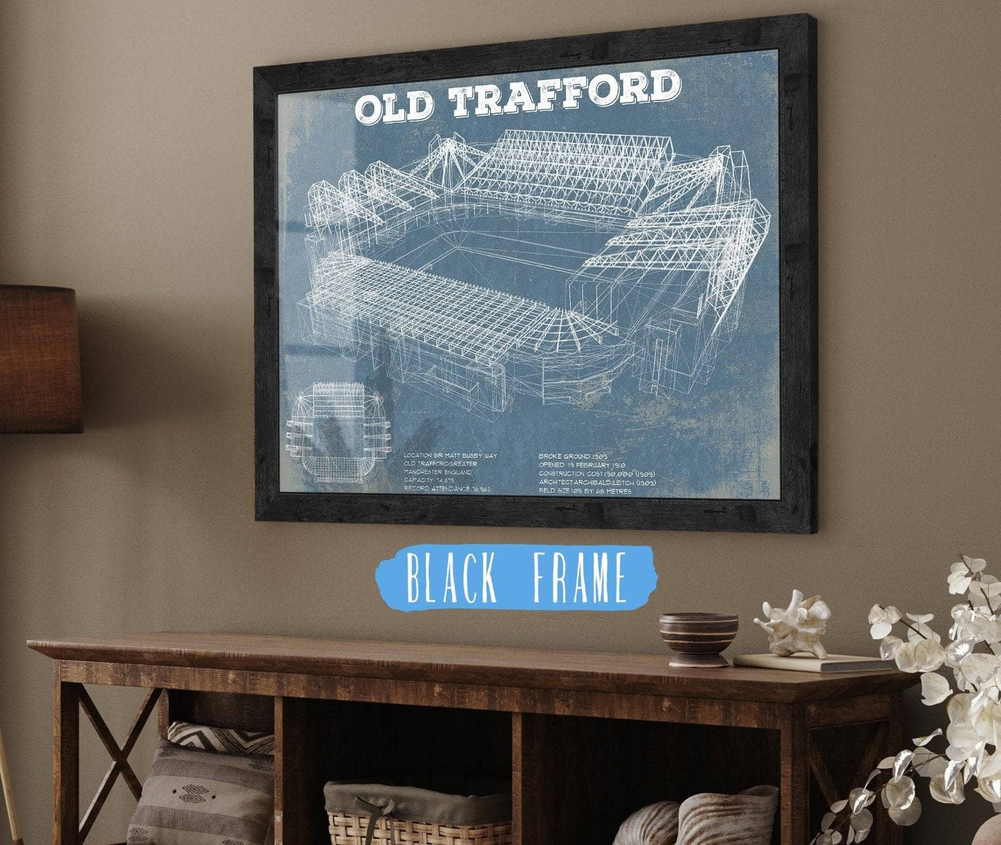 Manchester United F.C. - Old Trafford Stadium Blueprint Vintage Soccer Print