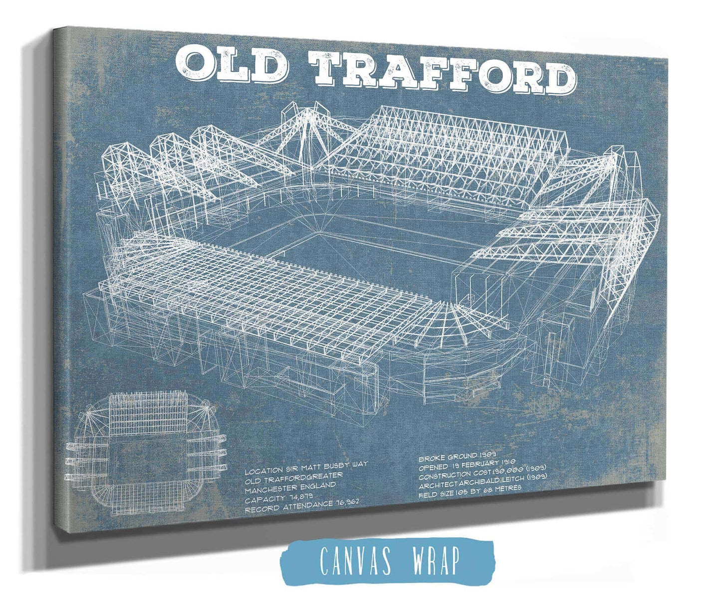 Manchester United F.C. - Old Trafford Stadium Blueprint Vintage Soccer Print