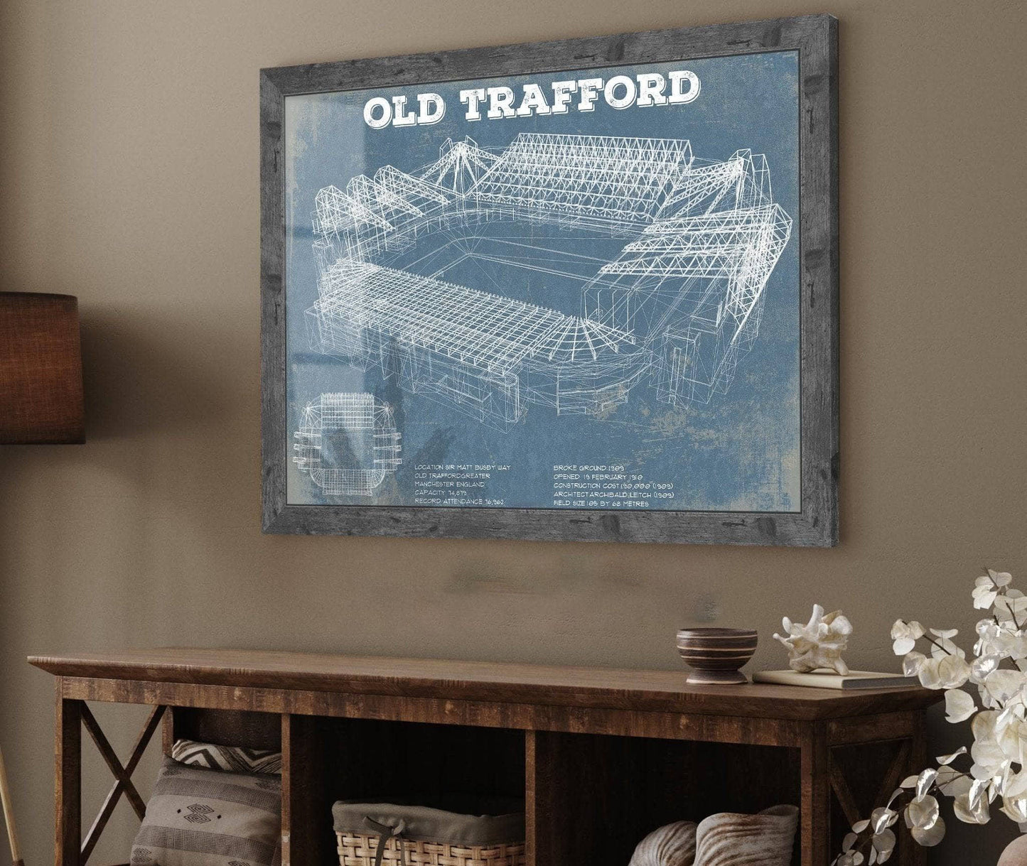 Manchester United F.C. - Old Trafford Stadium Blueprint Vintage Soccer Print