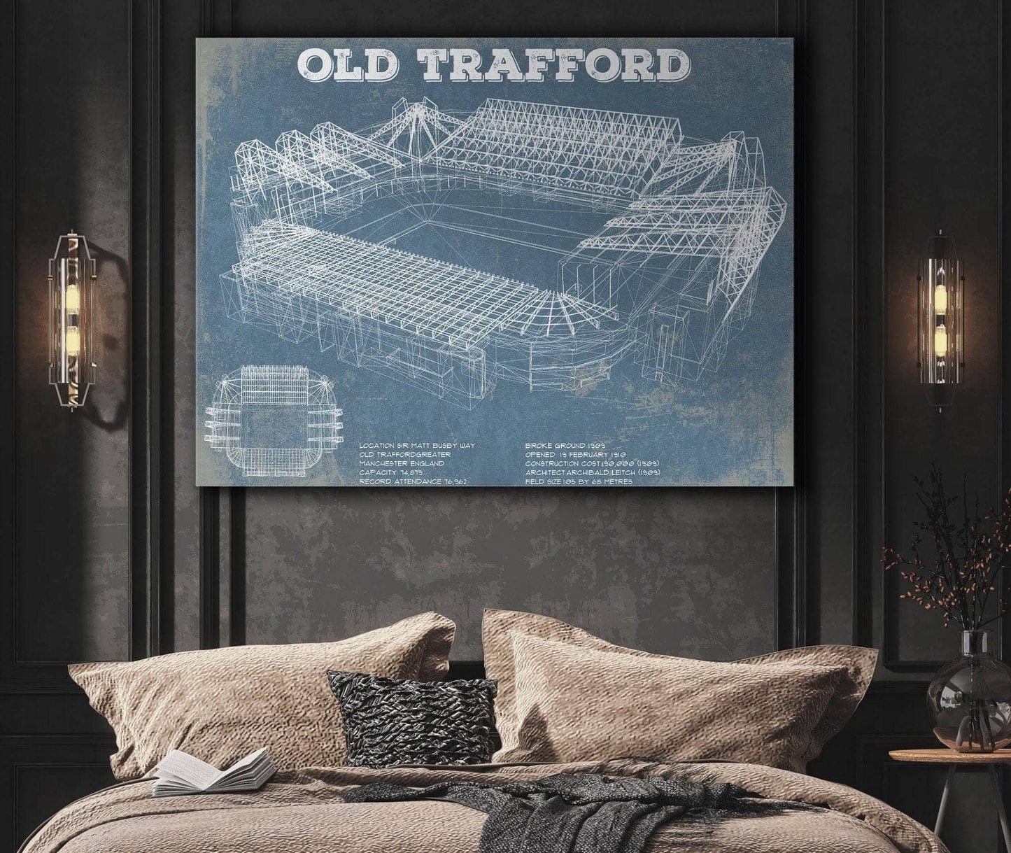 Manchester United F.C. - Old Trafford Stadium Blueprint Vintage Soccer Print