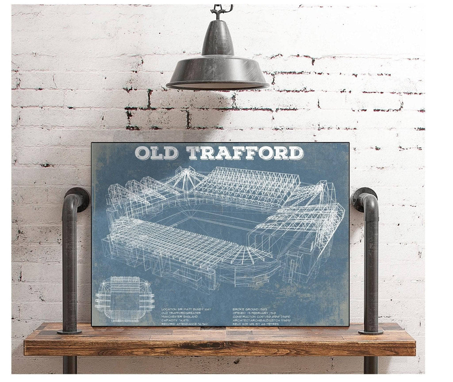 Manchester United F.C. - Old Trafford Stadium Blueprint Vintage Soccer Print