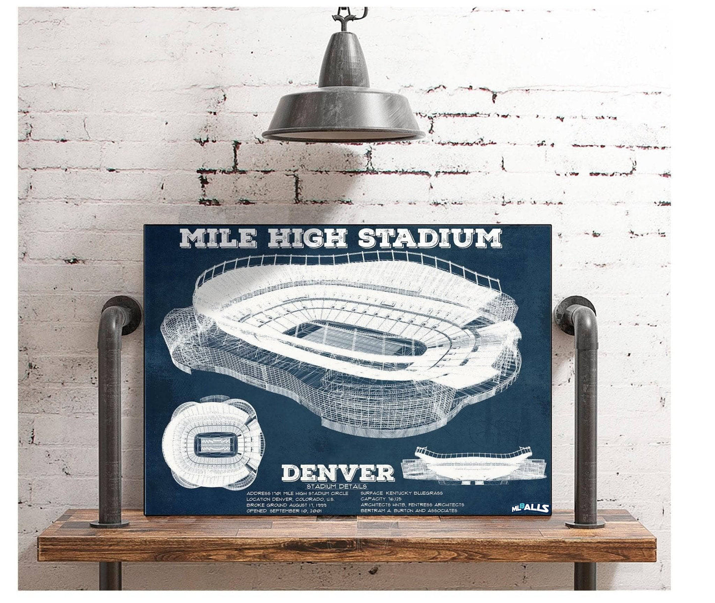 Vintage Denver Broncos Mile High Stadium Football Print