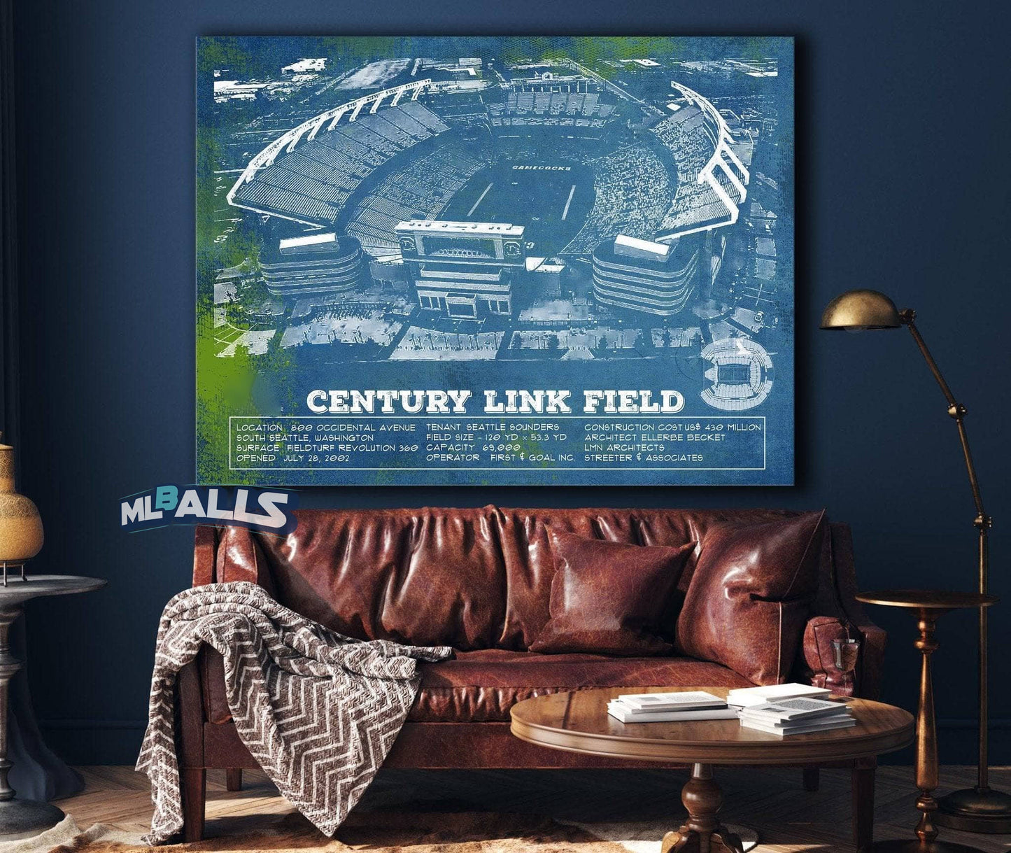 Williams-Brice Stadium Art - South Carolina Gamecocks - Vintage Blueprint Art Chart