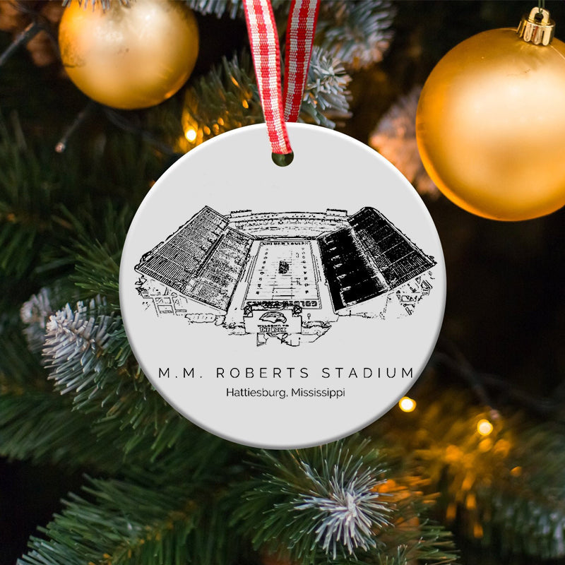 M. M. Roberts Stadium - Southern Miss Golden Eagles football,College Football Ceramic Christmas Ornament