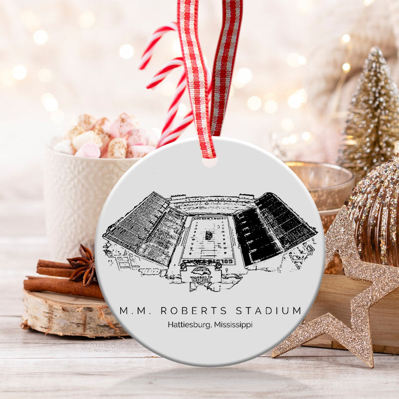 M. M. Roberts Stadium - Southern Miss Golden Eagles football,College Football Ceramic Christmas Ornament