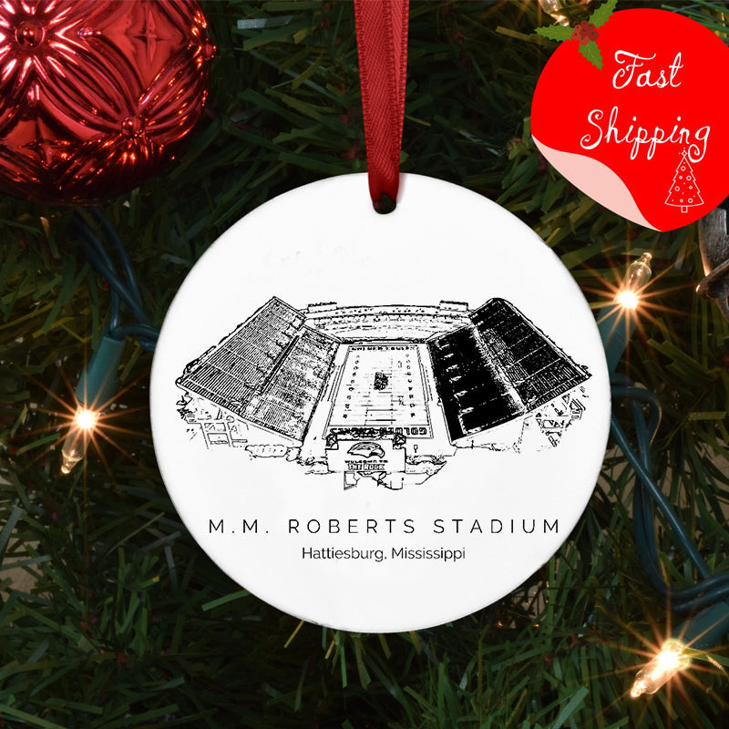 M. M. Roberts Stadium - Southern Miss Golden Eagles football,College Football Ceramic Christmas Ornament