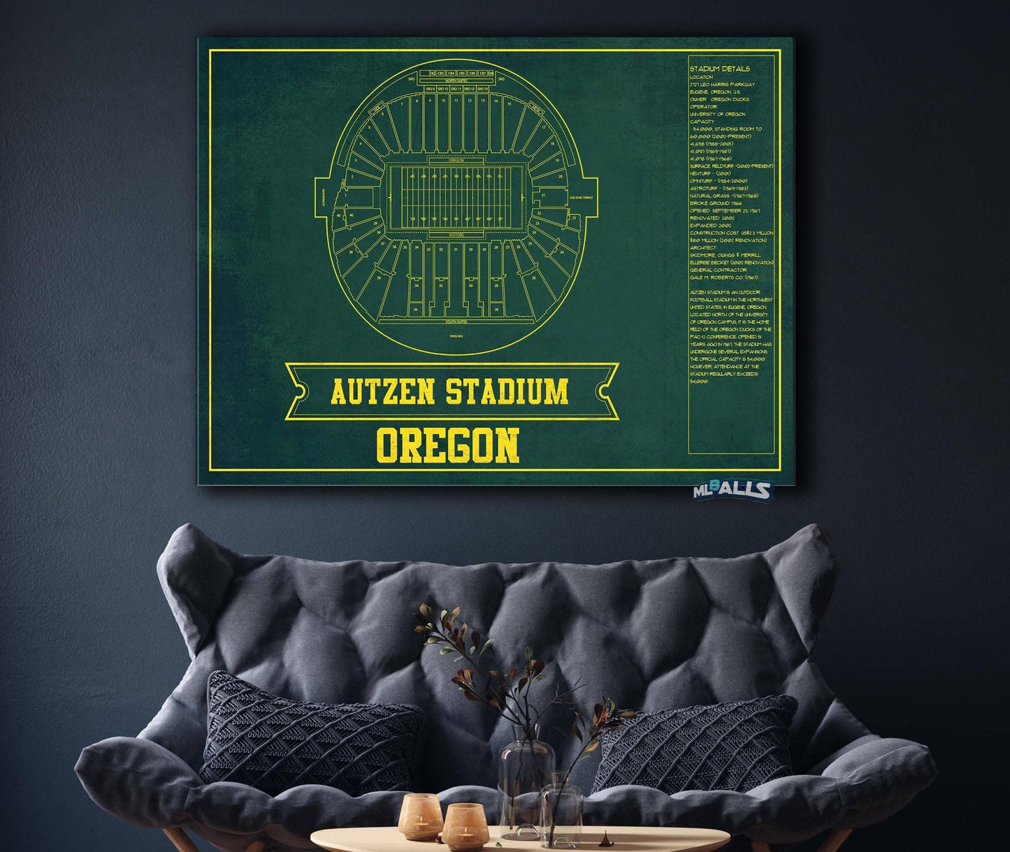 Autzen Stadium Blueprint Team Color Art Chart - Oregon Ducks Football Fan Print